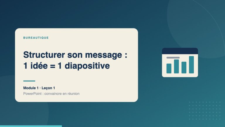 Illustration de la leçon « Structurer son message : 1 idée = 1 diapositive » — Bureautique
