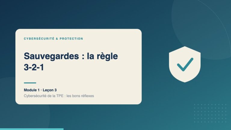 Illustration de la leçon « Sauvegardes : la règle 3-2-1 » — Cybersécurité & protection