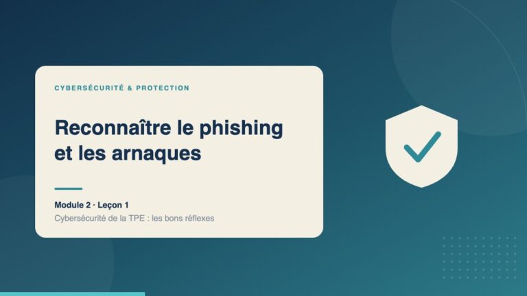 Illustration de la leçon « Reconnaître le phishing et les arnaques » — Cybersécurité & protection