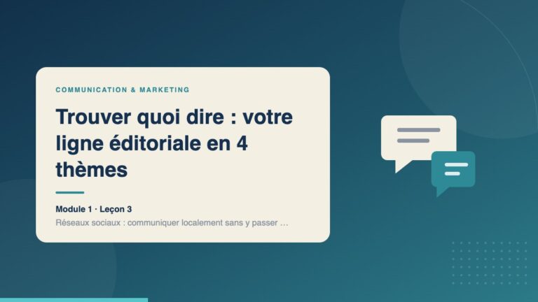 Illustration de la leçon « Trouver quoi dire : votre ligne éditoriale en 4 thèmes » — Communication & marketing
