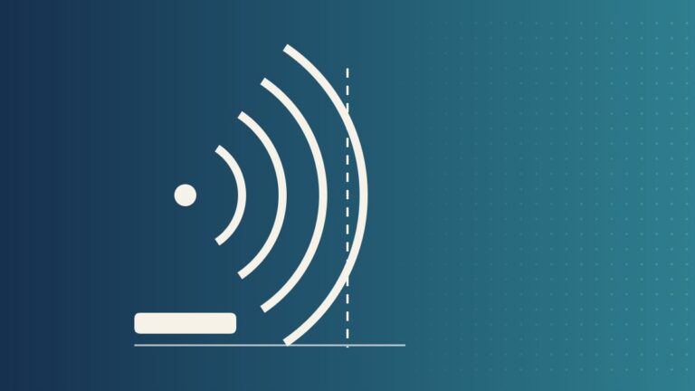 Ondes Wi-Fi traversant un mur en pointilles, sur un degrade navy vers teal aux couleurs de Num Compagny