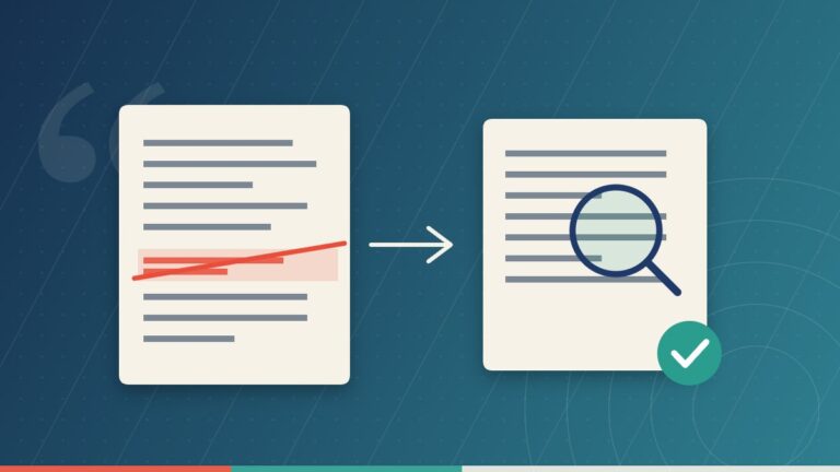 Illustration : un document dont une reference est barree en rouge, une fleche, puis une source ouverte et verifiee avec une loupe et une coche verte